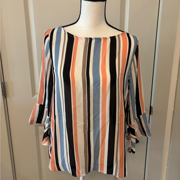 Colorful striped flowy flutter sleeve business blouse size S - Picture 1 of 13